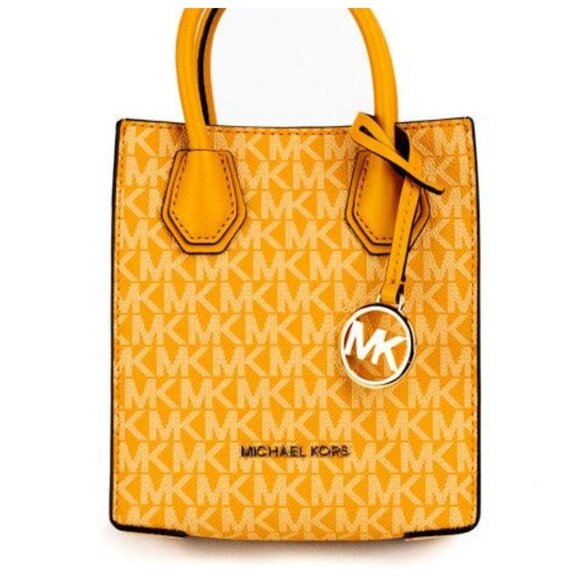 NEW Michael Kors Mercer North South Shopper Crossbody Bag Yellow Signature PVC - Picture 4 of 11